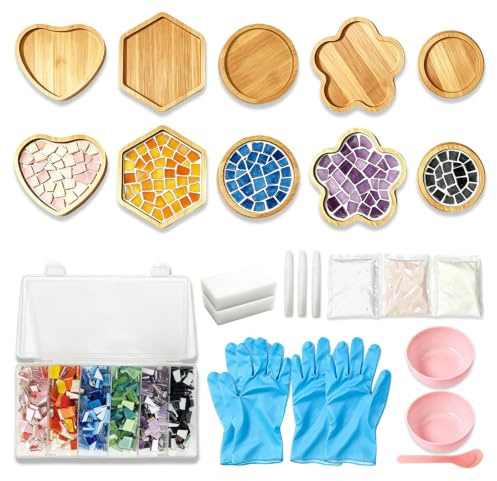 5 Kit Mosaïque DIY Dessous De Verre, Kit Sousverre En Mosaïque Verre Avec Carreaux De Colorés, Set Créatif Pour Adultes