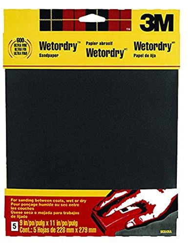 3M Wetordry Sandpaper, 5 Sheets, 9 in x 11 in, 320 Grit, Extra Fine, Use for Wet and Dry Sanding, For Sanding Between Coats of Varnish, Lacquer, Paint & Other Finishes, Waterproof Paper (9086DC-NA)
