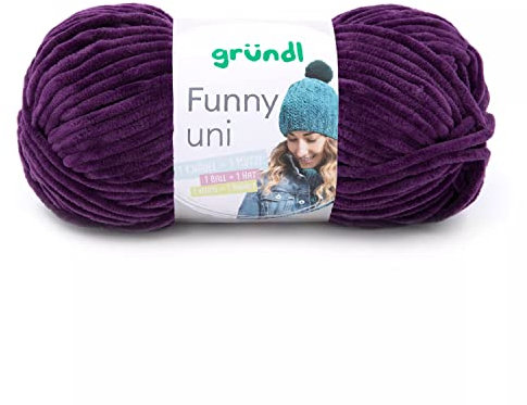 Gründl Wolle Funny uni - weiche Chenille Wolle zum Häkeln - Kuschelig und hautfreundlich - 100% Polyester - 1 Knäuel 100 g / 120 m - Nadelstärke 5-6 - aubergine