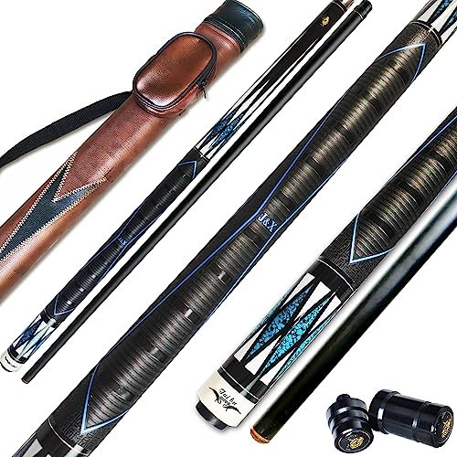2-teiliges Pool Stick Billard Queue Rindsleder Leder Warp Hartholz aus kanadischem Ahorn 147,3 cm mit Gelenk, 13 mm Spitze, Stahl, 19-21 Oz - Natur Farbe, braun, Wein Rot, Royal Blau, braun, 58