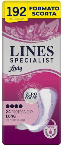 Lines Specialist Lady Ultra Mini, Assorbenti per Incontinenza Donna, con Tecnologia Zero Odore e Barriere Laterali Protettive, Scorta Mensile, 8 Confezioni da 24 Unità