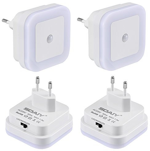 SOAIY 4 Pezzi Luce notturna led Luce Sensore di Movimento Luce da presa 3 Modalità ON/OFF/AUTO per bambini camera, bagno, soggiorno, corridoio, ecc