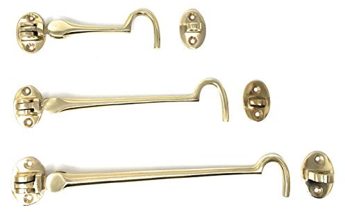 Heavy Duty Cabin Hook and Eye Lock for Shed, Gate or Garage Door in POLISHED BRASS - Choose from: 4, 6 or 8 (200mm (8))