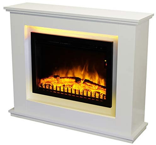 Chemin 'Arte 181 chimenea eléctrica Design de mesa con LEDs, Color blanco, 98 x 28 x 81