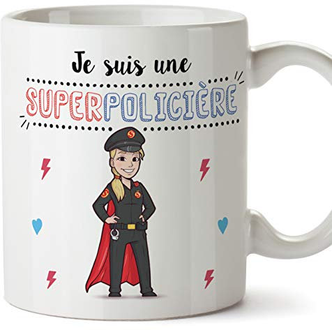 Mugffins Policière Tasses Originales de café et Petit-déjeuner à Donner Travailleurs Professionnels - Je suis Une Super Policière - Céramique 350 ML