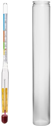 MIKONI Alkoholmeter mit Thermometer (0-96Vol%) Alkoholometer Alkoholmesser Reagenzglas Messzylinder 405554