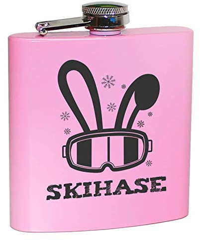 Pixelstudio Flachmann mit Gravur Lustige Sprüche Berge Wandern Bergsteigen Après-Ski Skifahren Geschenk Pink/Rosa - Skihase