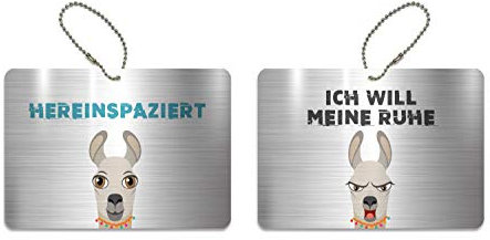 KaiserstuhlCard Magnete Türschild Ich Will Meine Ruhe Hereinspaziert Schild WC Kinderzimmer Deko Anhänger Wendeschild 14,8 cm x 10,5 cm Lama Symbole