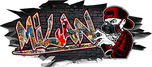 Wandtattoo Name Milan Aufkleber Graffiti Sprayer Wandbild Sticker selbstklebend Mauerloch 3D Effekt verschiedene Größen Deko Wohnung Wohnzimmer Schlafzimmer Bad Kinderzimmer (130 x 57 cm)