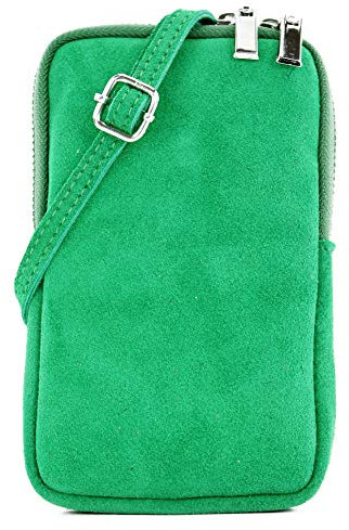 modamoda de T210 Damen Wildleder Rauleder Handytasche 6,7 Zoll Umhängetasche handmade in Italy, Farbe:Blattgrün/Wildleder