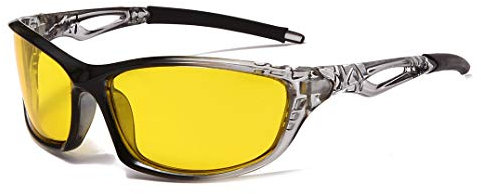 Long Keeper Nachtsichtbrille Autofahrer Sport, Nachtfahrbrille Anti-Blend Sonnenbrille Gelb, Nachtbrille zum Autofahren Sportbrille Night Vision Goggles UV Schut (Schwarzgrauer Rahmen)