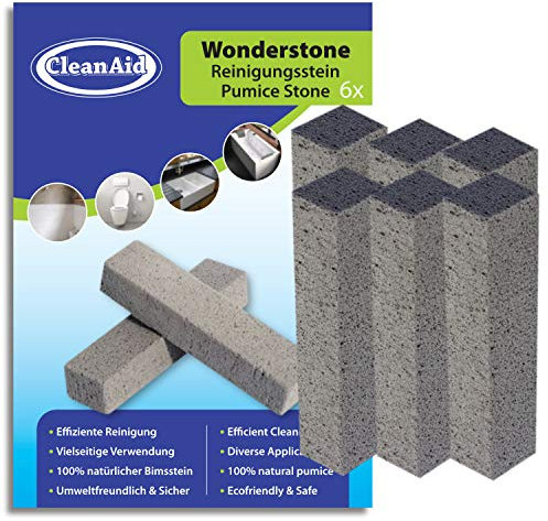 CleanAid Wonderstone - 6 Stück Bimsstein Toilettenreiniger ohne Griff- Reinigungsstein, Kalkentferner für Bad, Küche, Rost, Fliesen, Urinsteinentferner, Putzstein