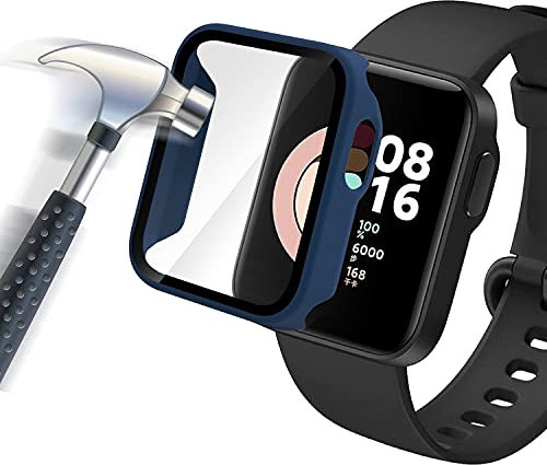Acadeny Custodia rigida compatibile con Xiaomi Mi Watch Lite con pellicola protettiva, 9H Durezza Hart PC Case sottile in vetro temperato per Smart Xiaomi Mi Watch Lite, blu