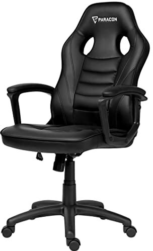 Paracon Squire | Gaming Stuhl Bürostuhl Chefsessel Schreibtischstuhl Drehstuhl Racing Ergonomisch mit Neigungsfunktion, Gepolsterte Armlehnen | Schwarz