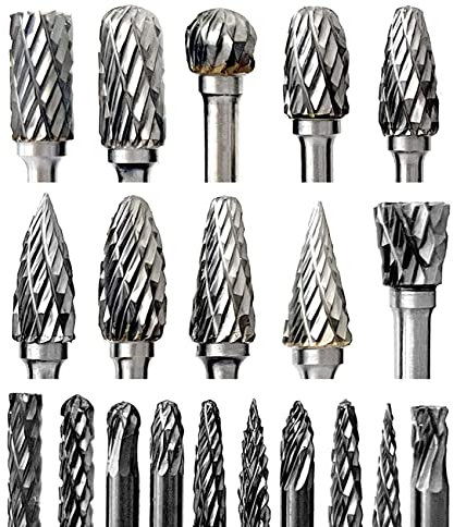 20pcs Hartmetallfräser Bohrmaschine Set Die Grinder Bits Rotary Tool Bits 1/8 Shank Double Cut Kompatibel mit Dremel Holzschnitzerei Zubehör Schneidgrate Metallschleifen Gravieren Polieren Portieren