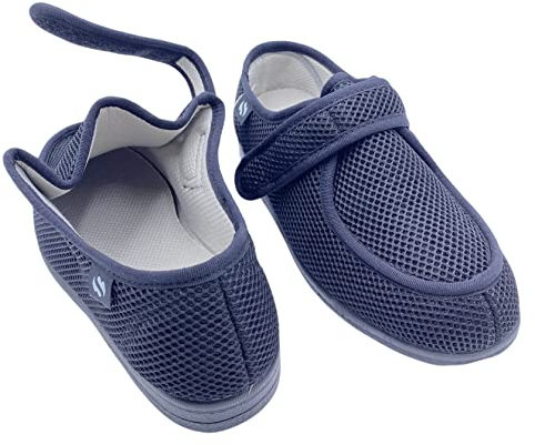 Zapatillas Hombre/Mujer - Ancho Especial Pies Delicados - Antibacteriana Diabéticos Posoperatorio - Unisex - Negro y Marino - Tallas 36-48 (Marino Rejilla, numeric_45)