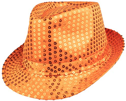 Think Jeck! Pailletten Hut Glitzer Damen & Herren, viele Farben zur Auswahl Karneval Mottopartys Kostümzubehör (Orange)