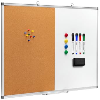 Comix Cork Board Magnetic Dry Erase Board Combo, 36 x 24 Inches Large Whiteboard and Bulletin Board Combination, Aluminum Frame Vision Board with Dry Erase Markers, Magnets, Eraser and Push Pins