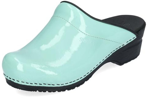 Sanita | Sonja Offener Clog, Lackleder | Original handgemachte, Flexible Leder Clogs für Damen | Anatomisch geformtes Fußbett mit weichem Schaum | Hellgrün | 38 EU