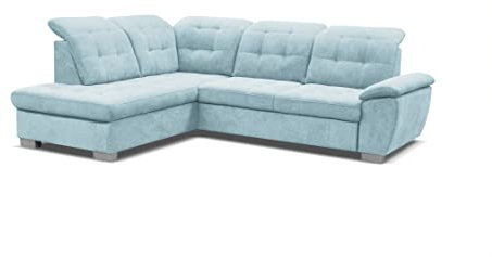 DomiMeble Ecksofa Lotta 258 x 212 x 108 cm - modernes Sofa, bequem mit hochelastischem Schaumstoff, mit Bettkasten, mit Schlaffunktion, angenehm anzufassendes Veloursmaterial (Linke Seite, Blau)