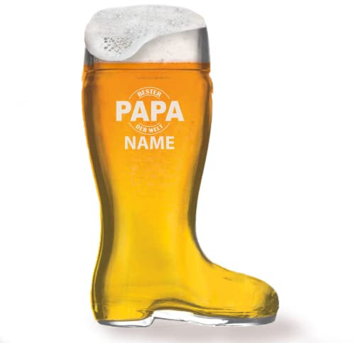 GRAVURMACHER® Botas de cerveza con grabado – STÖLZLE TOP Glasss, botas de cerveza de 1,0 l – para el mejor papá del mundo – Regalo para el día del padre – Regalo de cumpleaños como hombre – Diseño 10