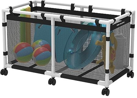 POOL FELLOWS Bac de rangement de piscine, 248 litres, support pour nouilles, jouets, flotteurs, serviettes, organiseur en maille pour équipements de natation, style mini Plus