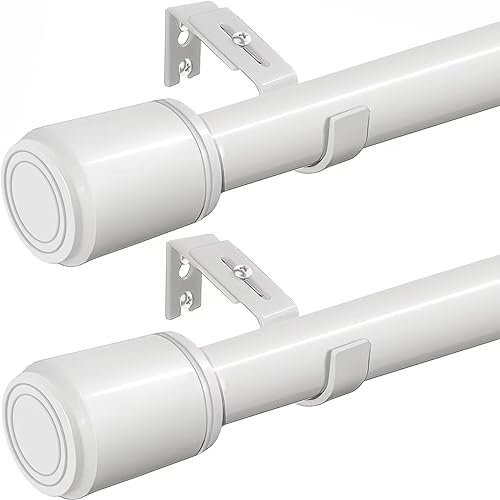 2 stücke Vorhangstange Weiß Gardinenstange 250 cm lang Gardienenstangenset aus Edelstahl Teleskopstange mit Halterung für schwarze Vorhänge im Schlafzimmer, Wohnzimmer (180-260CM Ø25mm 2 stücke)