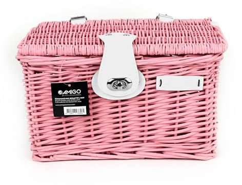 AMIGO Fahrradkorb mit Deckel 10 Liter - Lenkenkorb auf Weide - Fahrradkorb für Kinder - Rosa