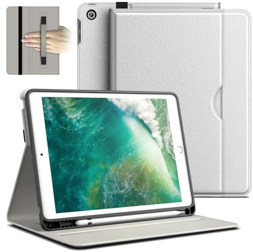 JETech Hülle für iPad 6/5 (9,7 Zoll, Modell 2018/2017, 6./5. Generation), PU Leder Folio Schützende Tablet Cover Schutzhülle mit Stifthalter & Tasche, Multi-Winkel Ansehen (Silber)