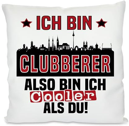 Kissen mit lustigem Spruch | Ich bin Clubberer also bin ich cooler als du! | Fußball Deko-Kissen für Nürnberg Fan | Skyline deiner Stadt | 40cm x 40cm optional mit Wunschtext auf der Rückseite