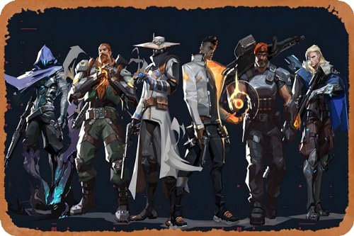 All characters from Valorant Poster Retro Metal Tin Sign Vintage Sign For Home Coffee Bars Pubs Shop Wall Trippy Decor 8x12 Inch