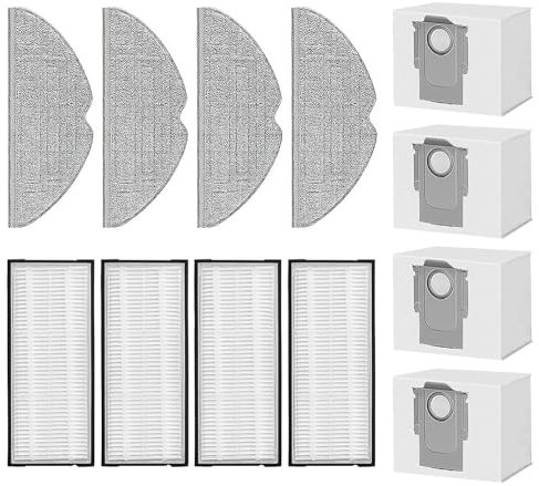 KGC Kit d'accessoires pour Roborock S8 Pro Ultra, S8+ avec 4 Sacs à Poussière, 4 Filtres, 4 Chiffons de Serpillère Accessoires