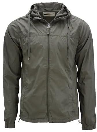 VR2 Denim Mens Windproof Jacket Full Zip Hooded Long Sleeve Light Weight Jackets for Men, Grey Colour, Size- S