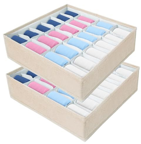 AiQInu Organizer Cassetti, Set di 2 Organizzatore Pieghevoli 24 Celle Porta Calzini Biancheria, Biancheria Intima, Calze, Cravatte e Sciarpe