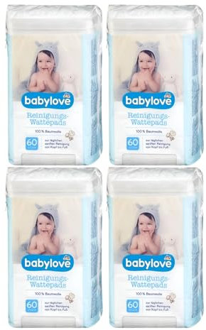 Babylove Reinigungs Wattepads Baumwolle 4x60 stück, Reinigungs Wattepads Reinigung von Kopf bis Fuß, dm Wattepads, ohne Chemie