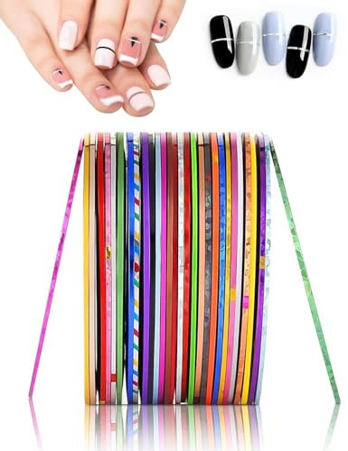 ZAMXHUG Nail Art Nastro -30Rotoli di Striscia per Unghie 30Colori Nastro Adesivo per Nail Art Nastro Colorato della Striatura per Decorazione Unghie Naturali e Finte,Fai da Te Attrezzatura Arte Unghie