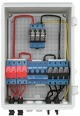 PV Combiner Box YRHLX-ABS 4/1 – Wasserdicht IP65, Blitzschutz, Überspannungsschutz, DC 1000V, Echtzeit-Überwachung, 4 Eingänge 1 Ausgang, für Solaranlagen 12V-48V, bis zu 2880W, TUV-zertifiziert