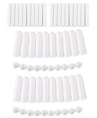 HSIXHAF 20 pcs Stick Inhalateur pour Huiles Essentielles Nez,Tubes Inhalateurs Réutilisable Plastiques Vides Aromathérapie avec 20 Mèches Bonne Hygroscopique, Blanc