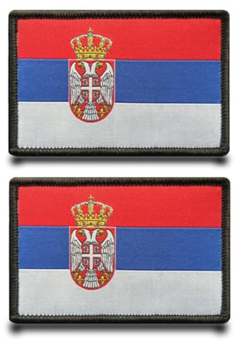 2 Stück Serbien Balkan Flagge Patch Abnehmbare Aufnäher mit Stickereiverschluss Applikation Taktisch Militär Patch für Kleidung Rucksäcke Jacke Taschen Weste