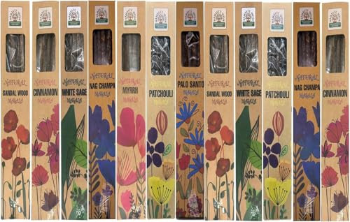 Namaste India Natural 30g Masala Räucherstäbchen Agarbatti Packung - 12 Packungen insgesamt 100-120 traditionelle Räucherstäbchen für entspannende Aromatherapie (Natural Assorted)