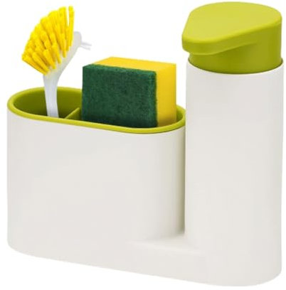 Dosificador Jabon Cocina con Porta Estropajos Fregadero-Dispensador Jabon Cocina Compacto-Guarda Estropajos con Dispensador de Lavavajillas-Organizador Fregadero Cocina Práctico y Funcional