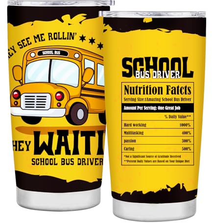 Bus Driver Appreciation Gifts for Men Women School Bus Driver Gifts Back to School Gifts Tumbler Mug Insulated Cup Stainless Steel with 20oz Stainless Steel Vacuum Tumblers Travel Mug (yellow)