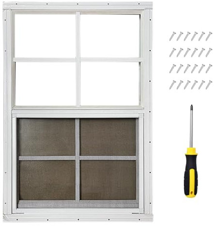 Hryan 45,7 x 68,6 cm Schuppenfenster für Hühnerstall, Spielhaus und Wohnmobil, weiße Schuppenfenster für Außenhäuser, Wohnmobil, Garage und Gewächshaus