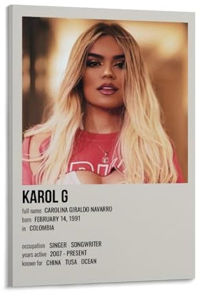 CDCWAAAD Karol G Singer - Álbum de música para pared, decoración de periódicos, dormitorio, sala de estar, pintura artística, 60 x 90 cm, estilo marco