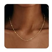 JeweBella Damen Gold Kette Wasserfest - Halskette mit Herz/Kugel/Rund/Perlen, 18K Dünn Choker Silber/Gold Schmuck Geschenke
