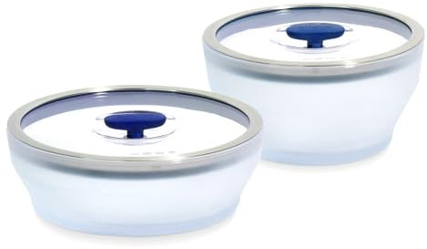 Anyday 4-Pc Microwave Cookware & Glass Food Storage Set with Glass Lids | Large Plastic-Free Containers | Stackable Steamer with Vented Lid for Microwave-Safe Reheating & Steaming Vegetables, Rice