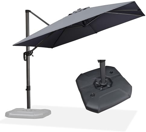 PURPLE LEAF Parasol Déporté 3 × 3 m LED Solaire avec Pied Lourd, Parasol de Jardin Extérieur Carré 240 g/m² Toile avec UV50+ Protection, Inclinable et Rotative pour Balcon Patio Terrasse, Gris