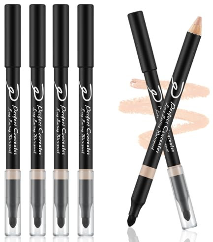 Apooliy 4 Stück Concealer-Stift mit Schwamm, volle Deckkraft, wasserfester Abdeckstift für dunkle Augenringe, Hautunreinheiten, Altersflecken, Akne, Sommersprossen
