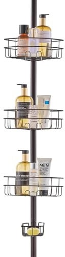 VEVOR Shower Corner Caddy Tension Pole, 39 to 125 High, Multi-Functional Shower Tension Pole with Strong Load-Bearing Tray, Rust-Proof Easy-to-Install Tension Pole, Fit for Bathroom,Trapezium