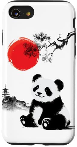 Japanische Kunst Sumi-e Panda mit roter Sonne minimalistisch Hülle für iPhone SE (2020) / 7 / 8